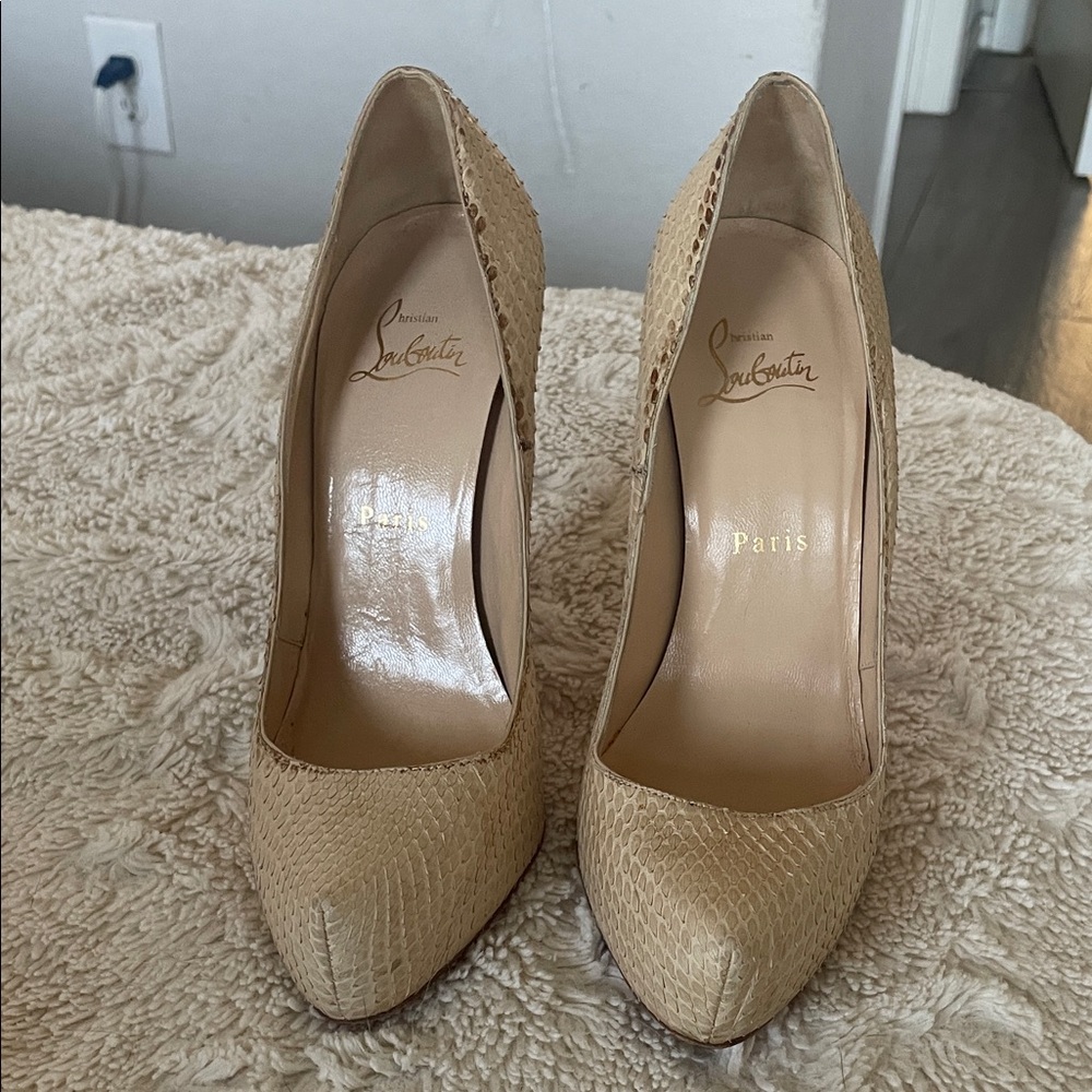 Christian Louboutin Textured Tan Heels